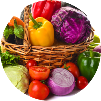 Basket of mixed vegetables and fruits